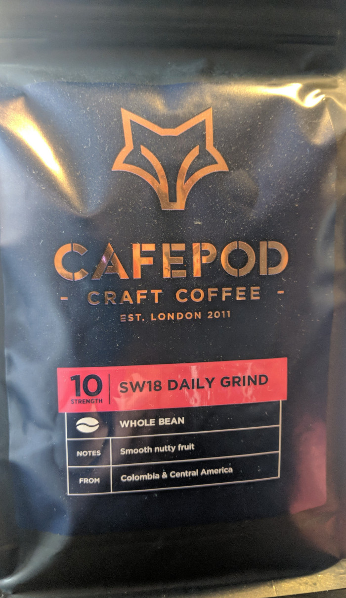 Cafepod SW18 daily grind whole coffee bean label