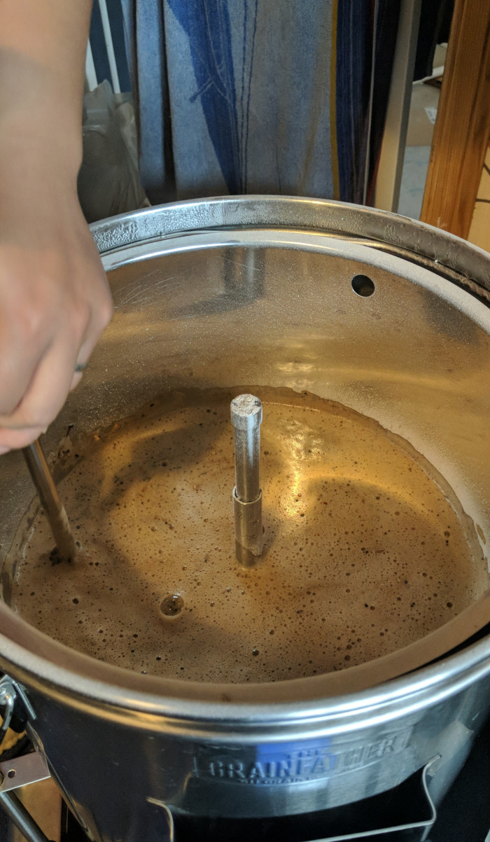 Lovingly stirring the grain during mash in