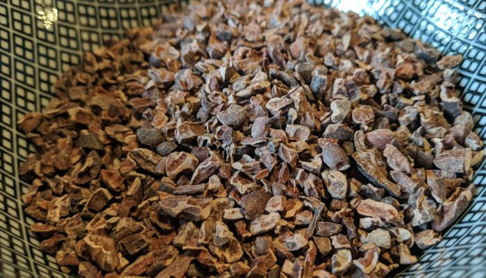 Cocoa nibs in a bowl